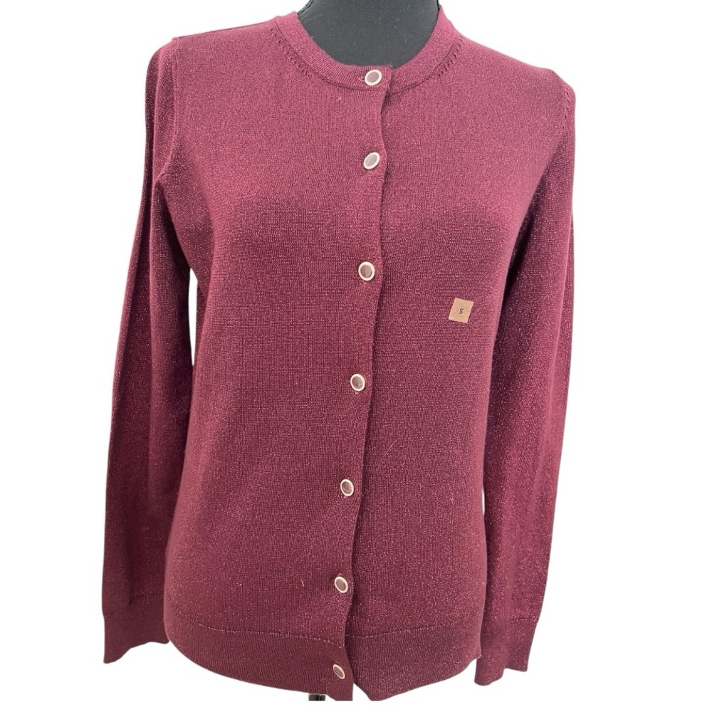 Ann Taylor Burgundy Metallic Cardigan with Jeweled Buttons - Picture 2 of 4